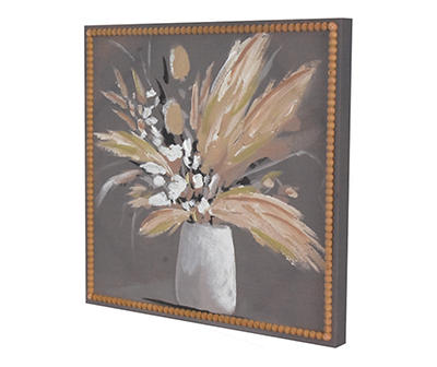 Mixed Florals in White Vase Beaded Frame Art Canvas, (17" x 17")