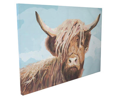 Highland Cow & Blue Sky Art Canvas, (26" x 36")