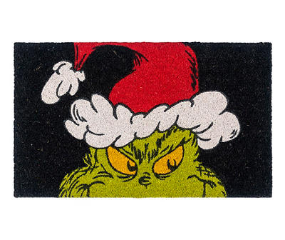 Black & Green Santa Grinch Face Coir Doormat
