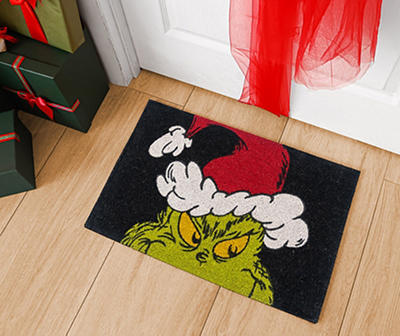 Black & Green Santa Grinch Face Coir Doormat