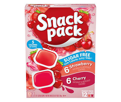 Snack Pack Sugar-Free Strawberry & Cherry Flavored Low Calorie Juicy Gels, 12-Count