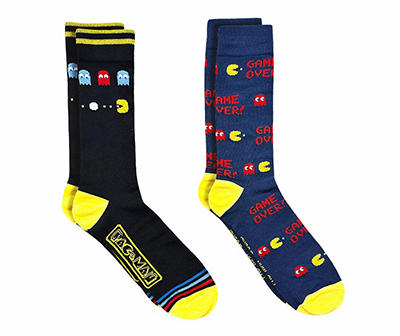 Pac-Man Black & Navy Crew Socks, 2-Pack