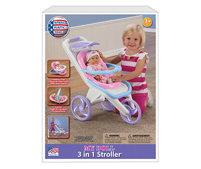 Pink 3-in-1 Baby Doll Stroller
