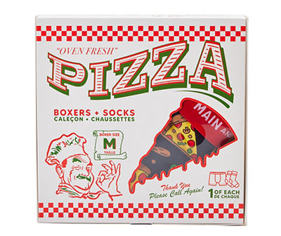 Men's Black & Red Pizza Novelty Boxer & Socks Gift Set