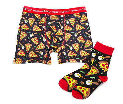 Men's Size L Black & Red Pizza Novelty Boxer & Socks Gift Set