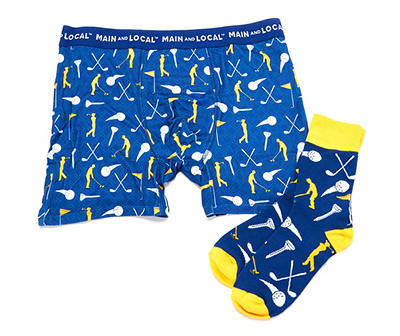 Men's Size S Navy & Gold Golf Novelty Boxer & Socks Gift Set