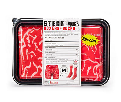 Men's Size S Red Meat Novelty Boxer & Socks Gift Set