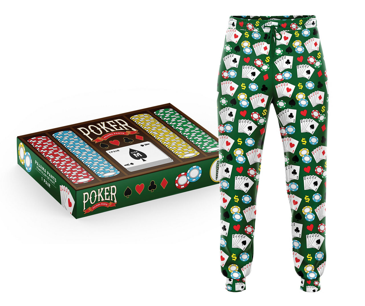 Men's Size S Green & White Poker Novelty Lounge Pants