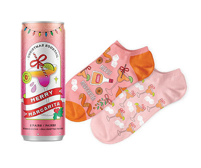 "Merry Margarita" Pink Seltzer Can 2-Pair Novelty Socks Set