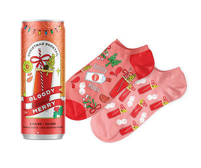 "Bloody Merry" Red Seltzer Can 2-Pair Novelty Socks Set