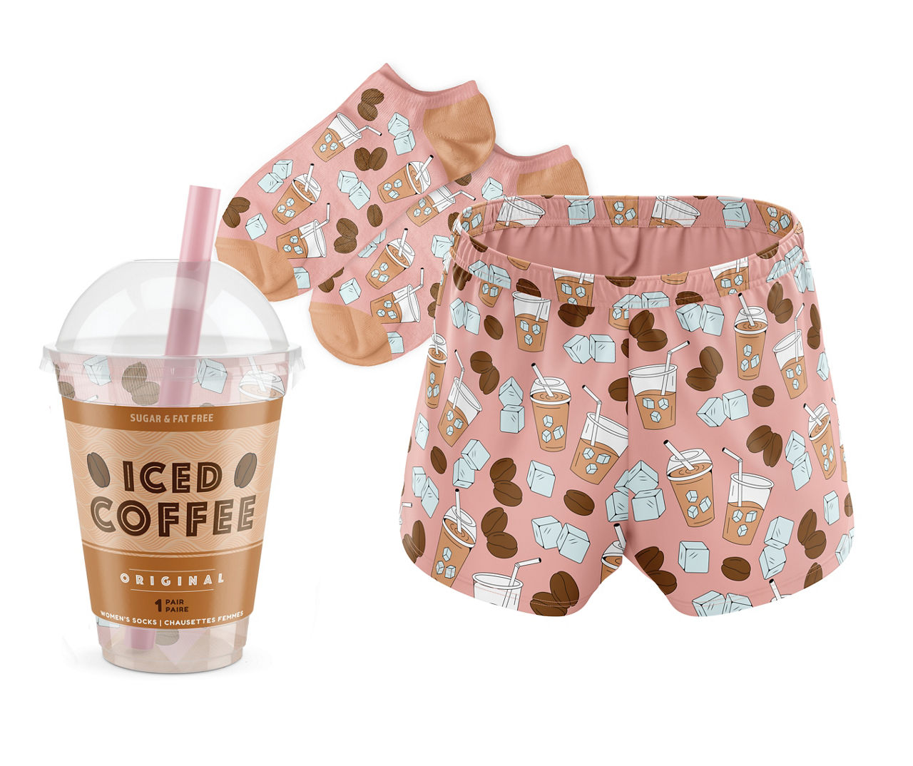 Women's Size M Brown Iced Coffee Novelty Lounge Shorts & Socks