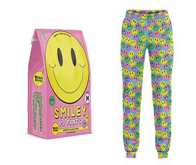 Women's Pink & Blue Smiley Novelty Lounge Pants
