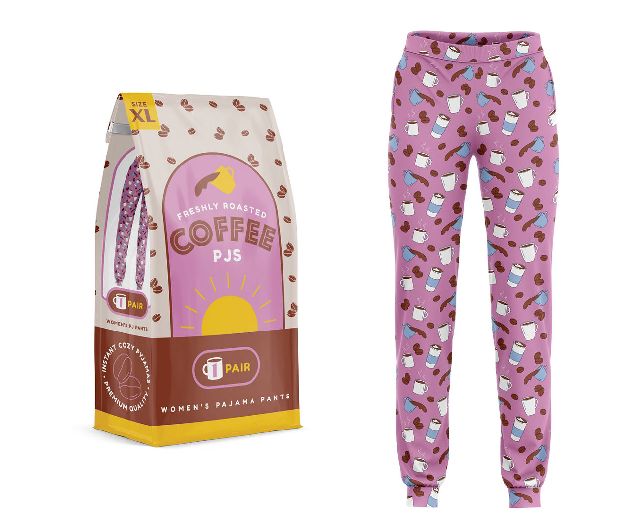 Women's Pink & Brown Coffee Novelty Lounge Pants