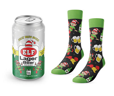 Black & Green Elf Lager Beer Can Novelty Socks