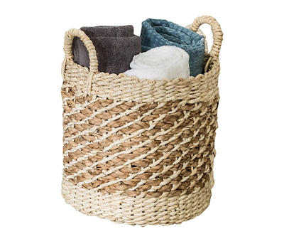 Tan Tea-Stained Woven Storage Basket, (13.4")