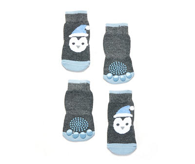 Pet Large Gray & Blue Penguin Socks