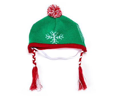 Pet XS/Small Green & Red Snowflake Beanie