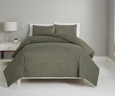 Olive Green Corduroy King 3-Piece Comforter Set