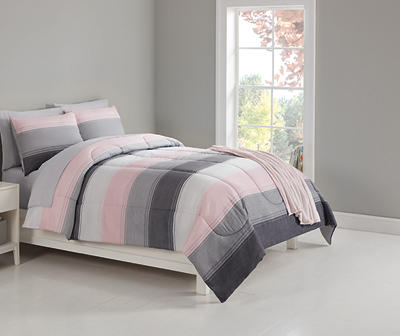 Blush & Gray Stripe Full 8-Piece Bed-in-a-Bag Set