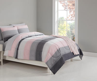 Blush & Gray Stripe Queen 8-Piece Bed-in-a-Bag Set