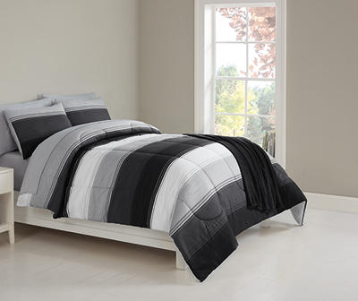 Gray & Black Stripe Queen 8-Piece Bed-in-a-Bag Set