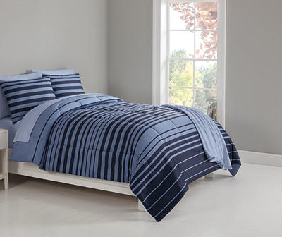 Navy Stripe Queen 8-Piece Bed-in-a-Bag Set