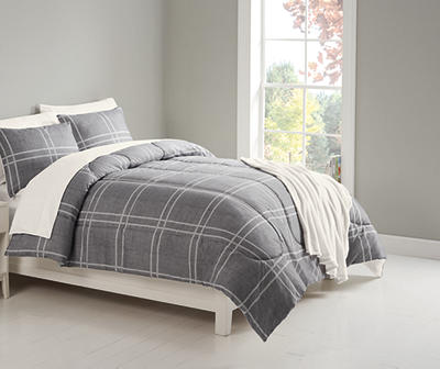 Gray Plaid Queen 8-Piece Bed-in-a-Bag Set