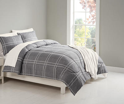 Gray Plaid King 8-Piece Bed-in-a-Bag Set