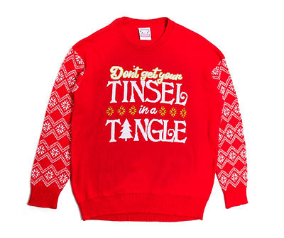 Women's Size M "Tinsel in a Tangle" Red Ugly Sweater