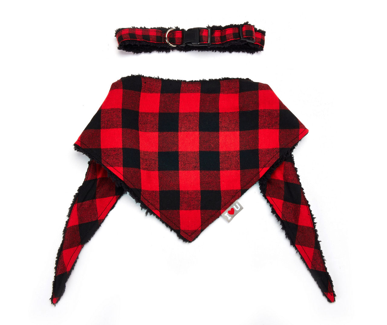 Pet Red Buffalo Check Fuzzy Bandana & Collar Set Big Lots