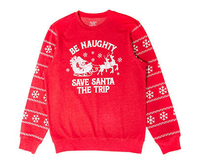 Unisex Size L "Save Santa the Trip" Red Heather Ugly Sweatshirt