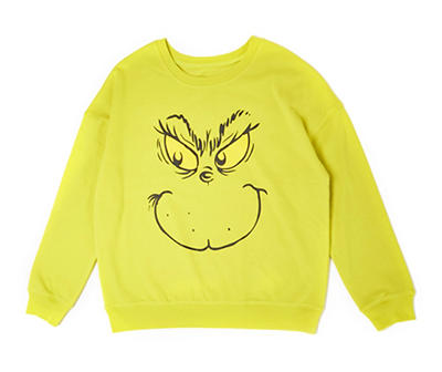 Women's Size L Sprout Green Grinch Face Fleece Sweatshirt