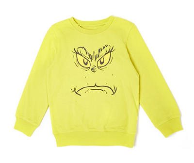 Kids' Size 5/6 Sprout Green Grinch Face Fleece Sweatshirt