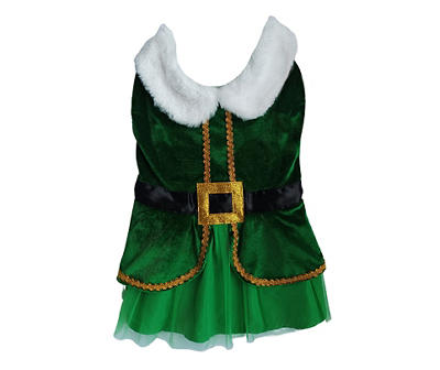 Pet Small Green Holiday Elf Dress Costume