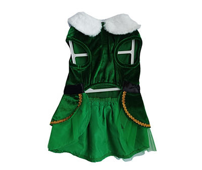 Pet Small Green Holiday Elf Dress Costume