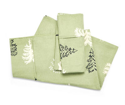 Green & Cream Trees Full 4-Piece Flannel Sheet Set