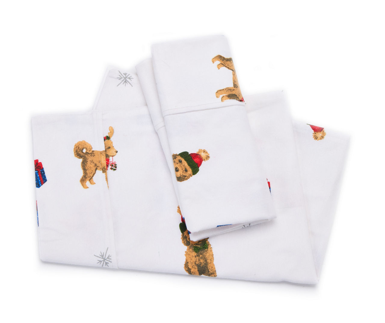 White & Brown Holiday Dogs Queen 4-Piece Flannel Sheet Set | Big Lots