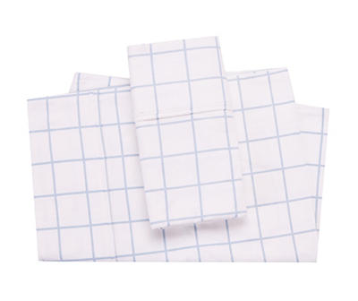 White & Blue Windowpane Plaid Twin 3-Piece Flannel Sheet Set