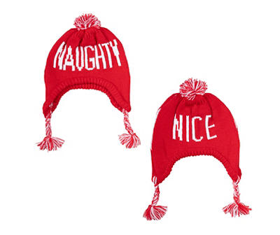 Pet Medium/Large "Naughty & Nice" Red Beanie