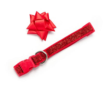 Large Red Sparkle Present Bow Pet Collar