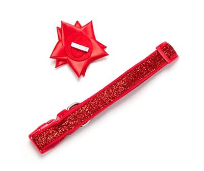 Large Red Sparkle Present Bow Pet Collar