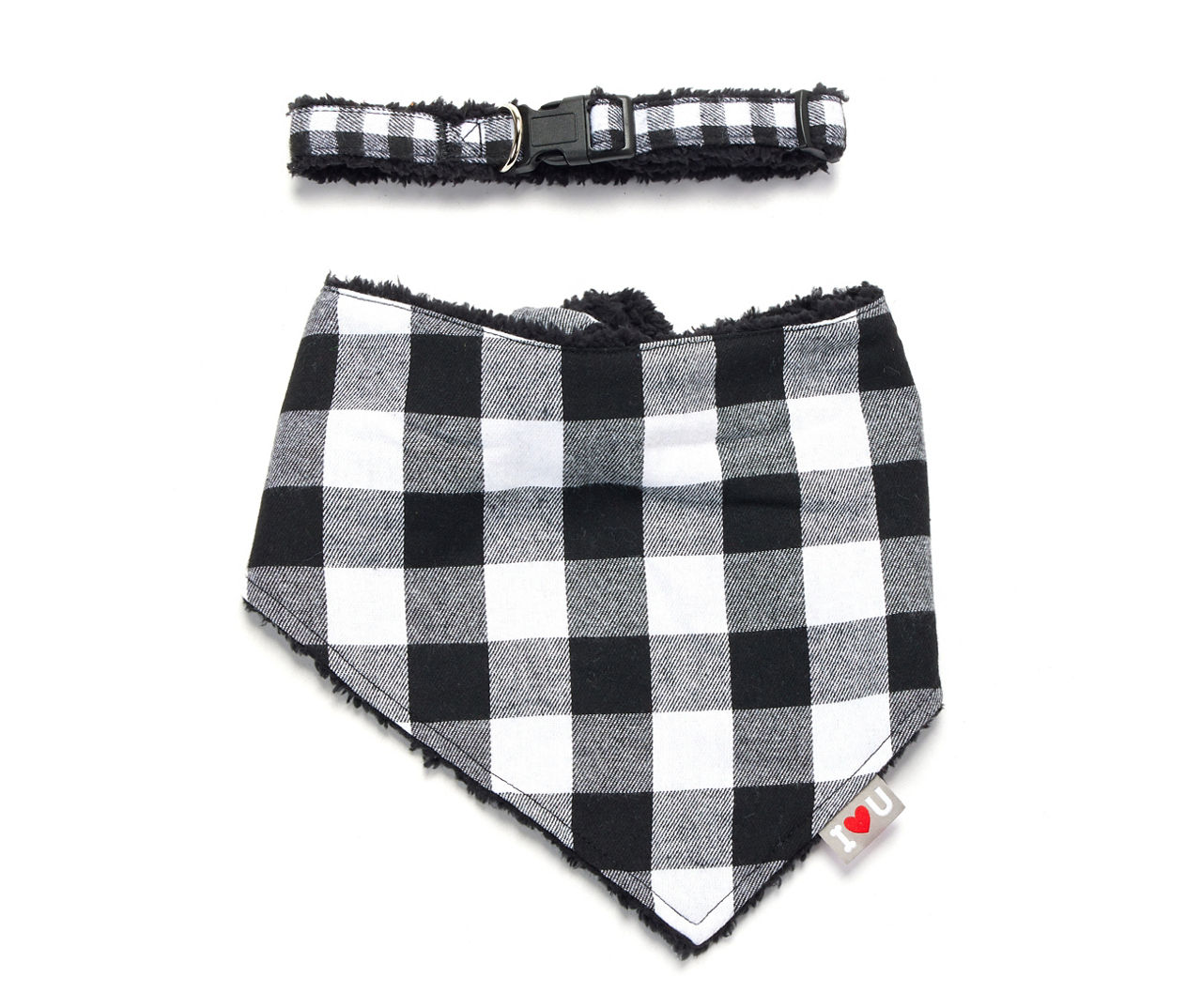 Pet Small/Medium White Buffalo Check Fuzzy Bandana & Collar Set