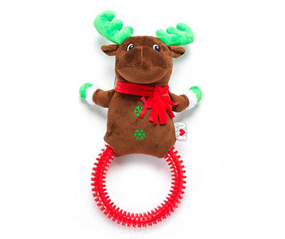 Holiday Reindeer Plush with Ring Dog Toy