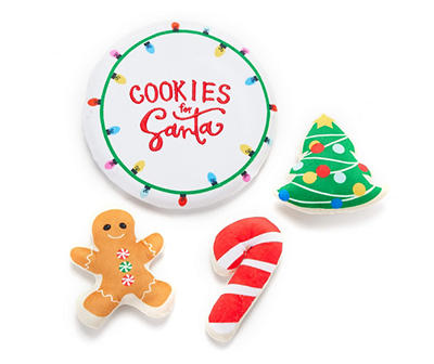 "Cookies for Santa" Holiday Plate 4-Piece Plush Dog Toy Set