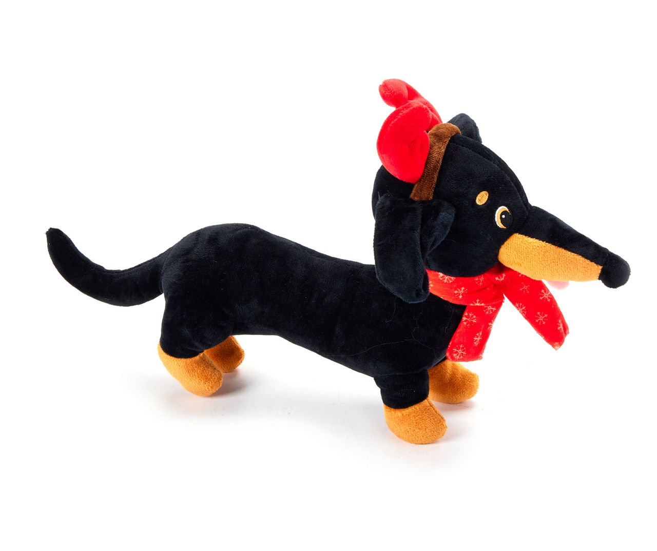 Black Dachshund Wearing Reindeer Hat Dog Toy