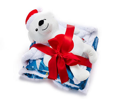 Blue Holiday Polar Bear Pet Toy & Blanket Set