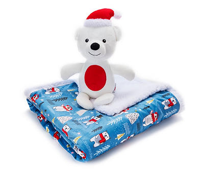 Blue Holiday Polar Bear Pet Toy & Blanket Set