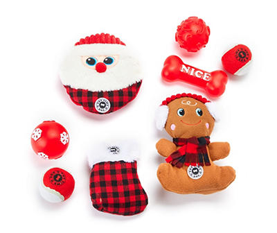 Red Holiday Stocking 8-Piece Dog Toy Set