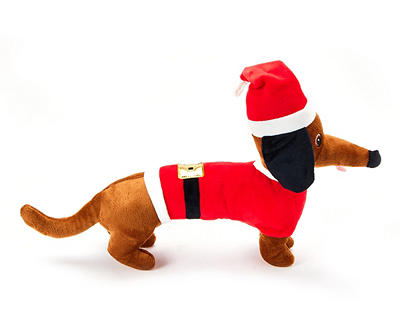 Brown Dachshund Wearing Santa Outfit Dog Toy