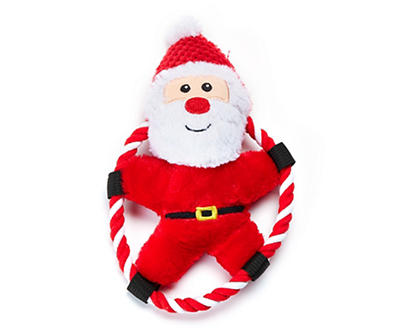 Santa Ring Plush & Rope Dog Toy